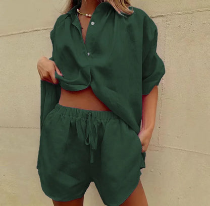 Women’s Short Sleeve Casual Cotton Two-Piece Set