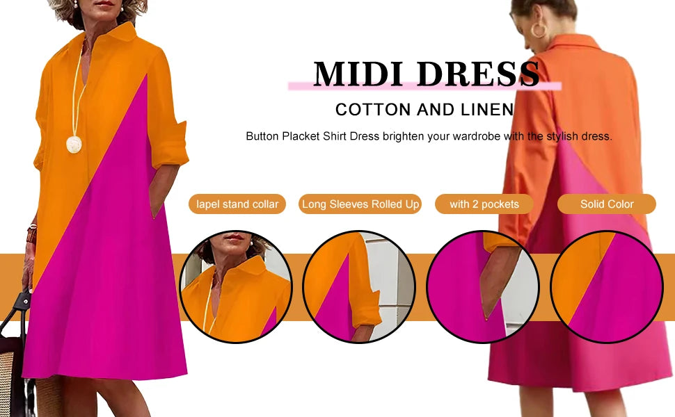 Casual Oversized V-Neck Shirt Dress