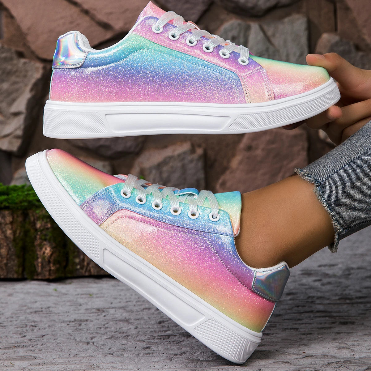 Pair of Women's Vulcanized Platform Sneakers