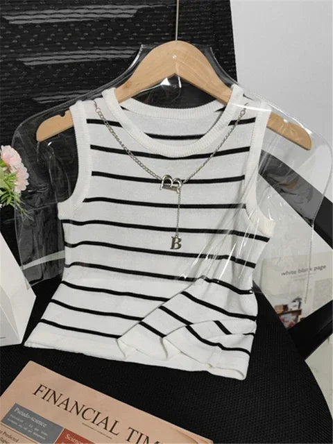 Women's Striped Chain Crop Tank Top
