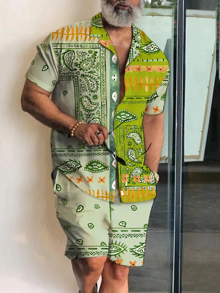 Summer Patchwork 3D Print Men Shirt Sets