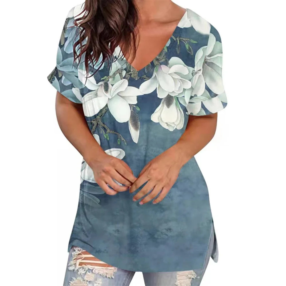 Women’s Striped Gradient V-Neck T-Shirt