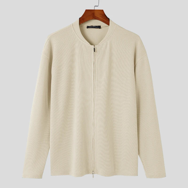 Men’s Textured Zipper Cardigan Sweater