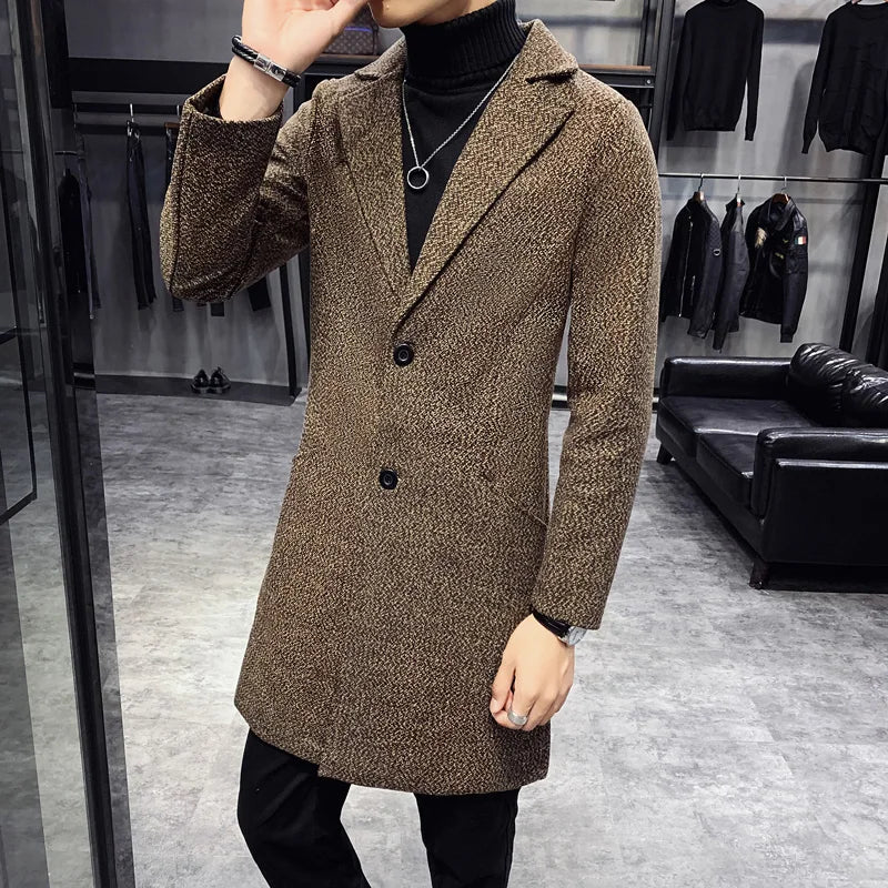 Men’s Fashion Woolen Windbreaker Coat