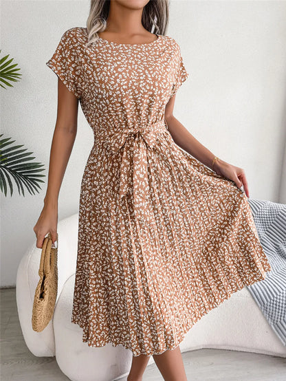 Floral Pleated A-Line Long Dress