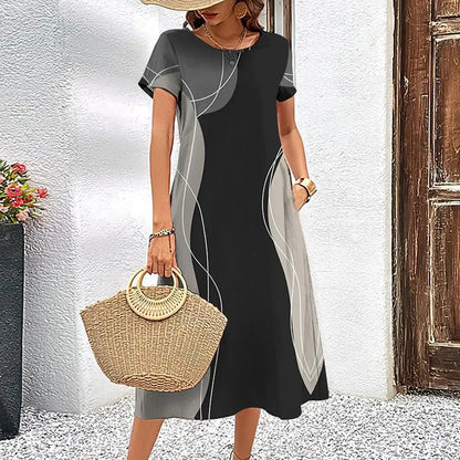 Elegant Streak Print A-Line Dress