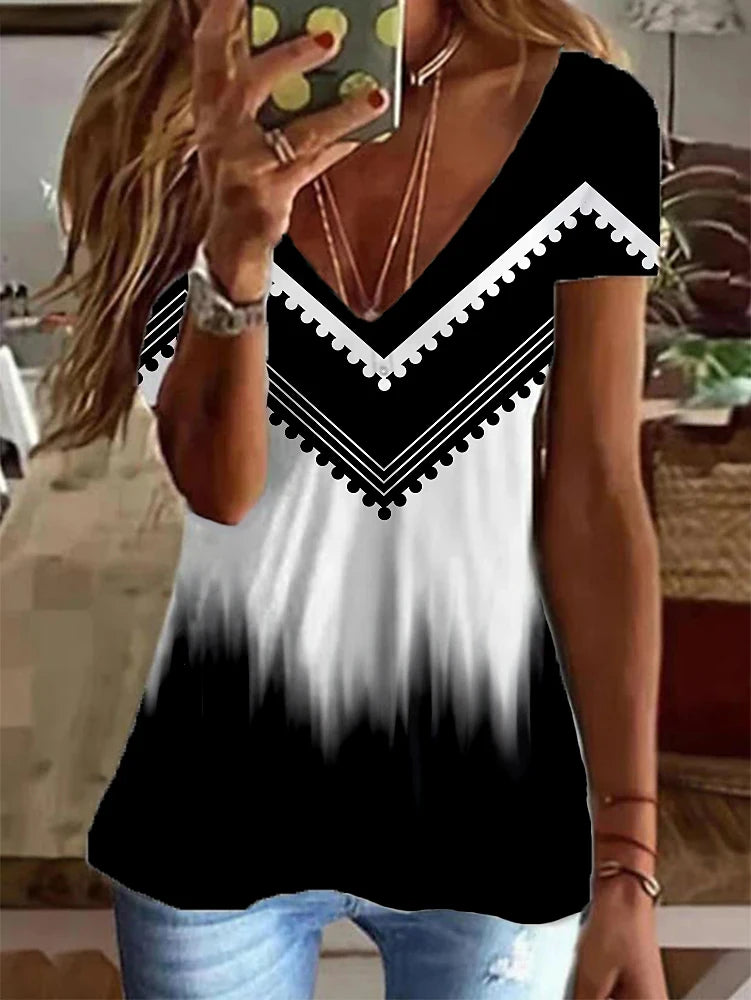 Women’s Striped Gradient V-Neck T-Shirt