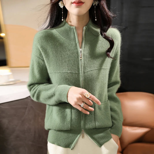 Women's Wool Zip-Up Cardigan