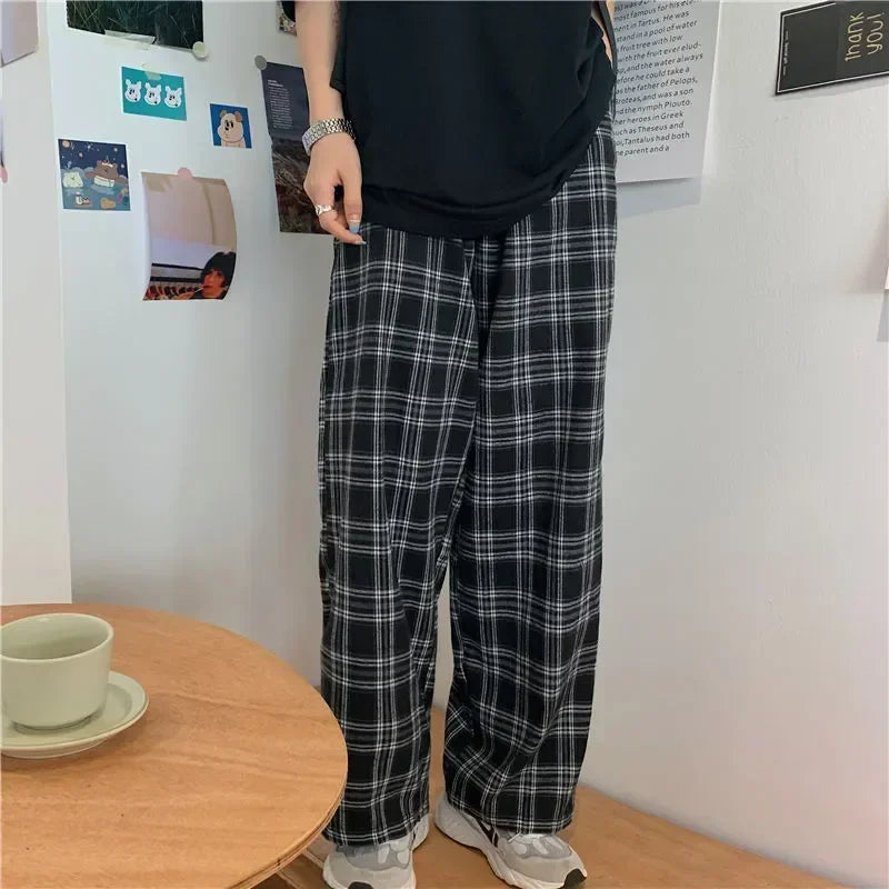 Unisex Plaid Straight-Leg Pants