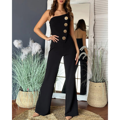 Asymmetrical Bandeau Strapless Jumpsuit