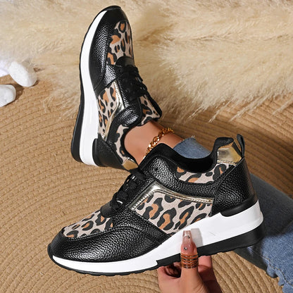 Pair of Plus Size Leopard Print Platform Sneakers