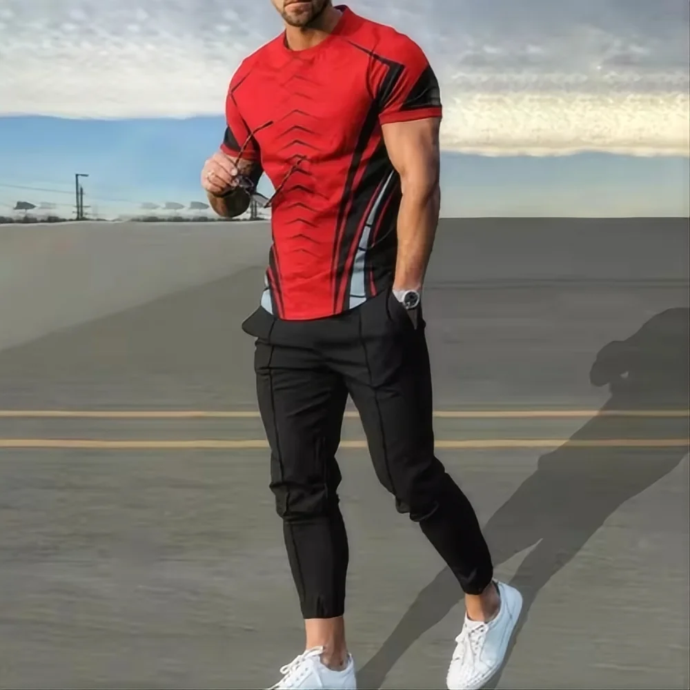 Men's short sleeved T-shirt long pants two-piece set