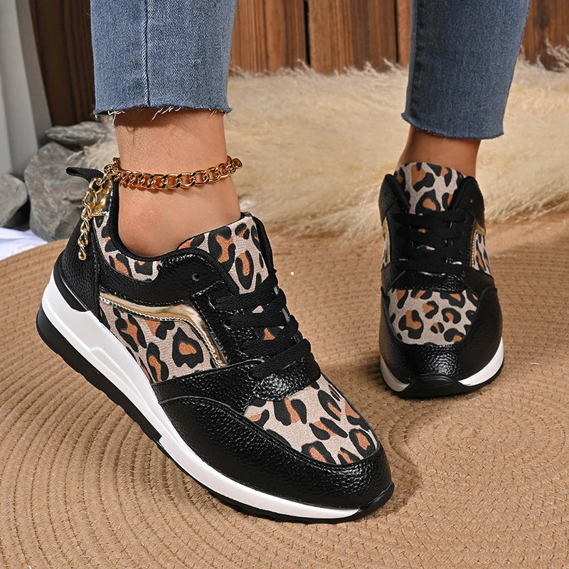 Pair of Plus Size Leopard Print Platform Sneakers