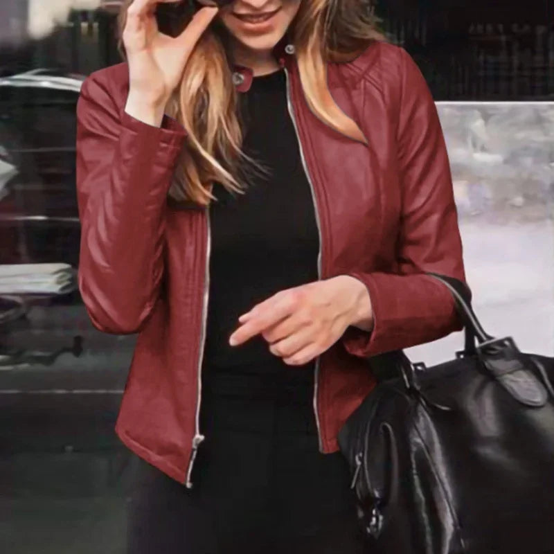 Women's Slim Fit Faux Leather Moto Jacket