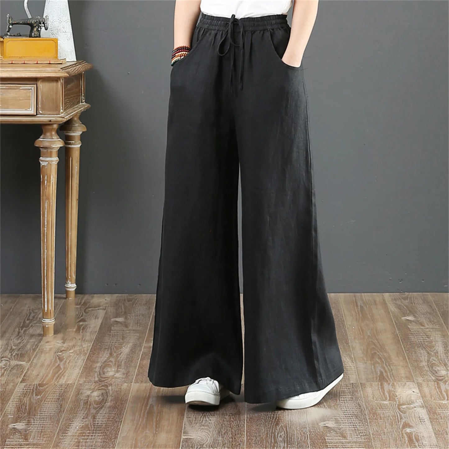 Lady Orange High-Waisted Floor-Length Trousers