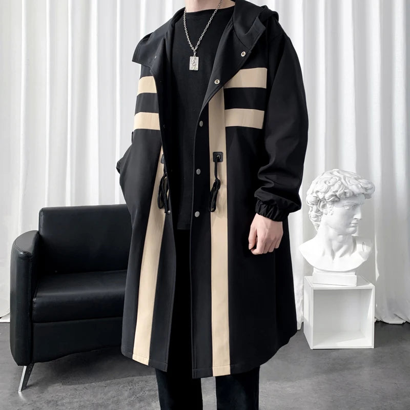Men’s Patchwork Hooded Trench Coat