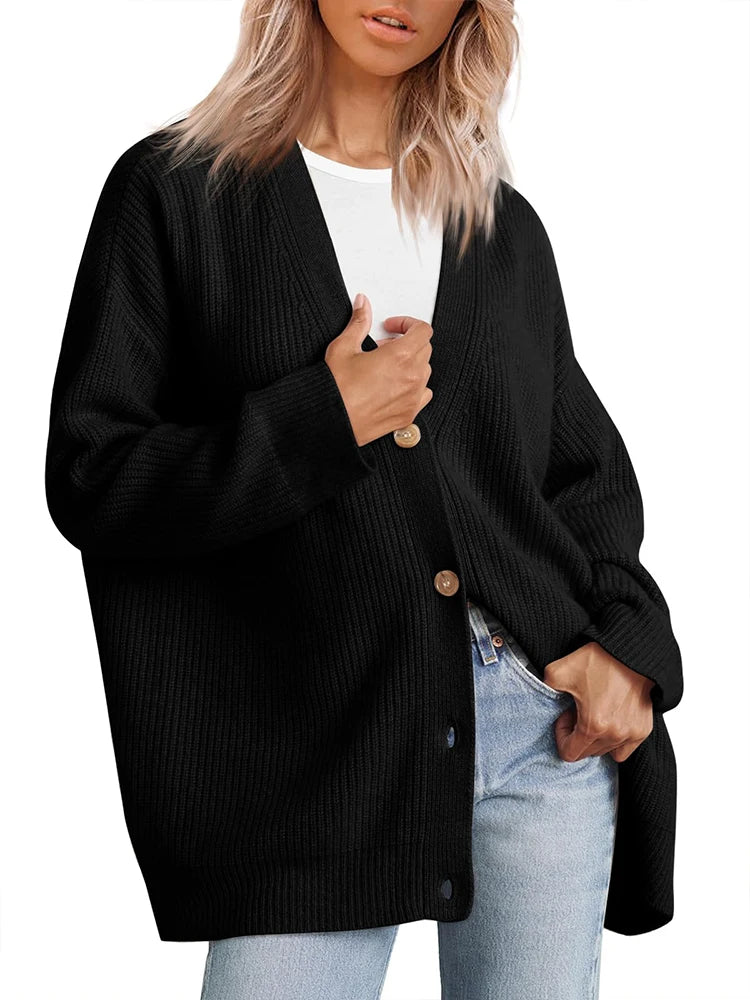 Women's V-Neck Button-Up Knit Cardigan