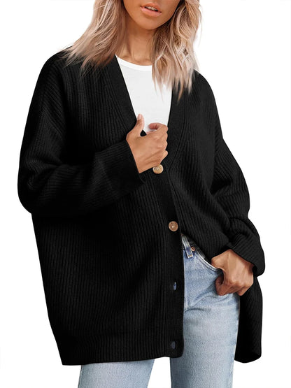 Women's V-Neck Button-Up Knit Cardigan
