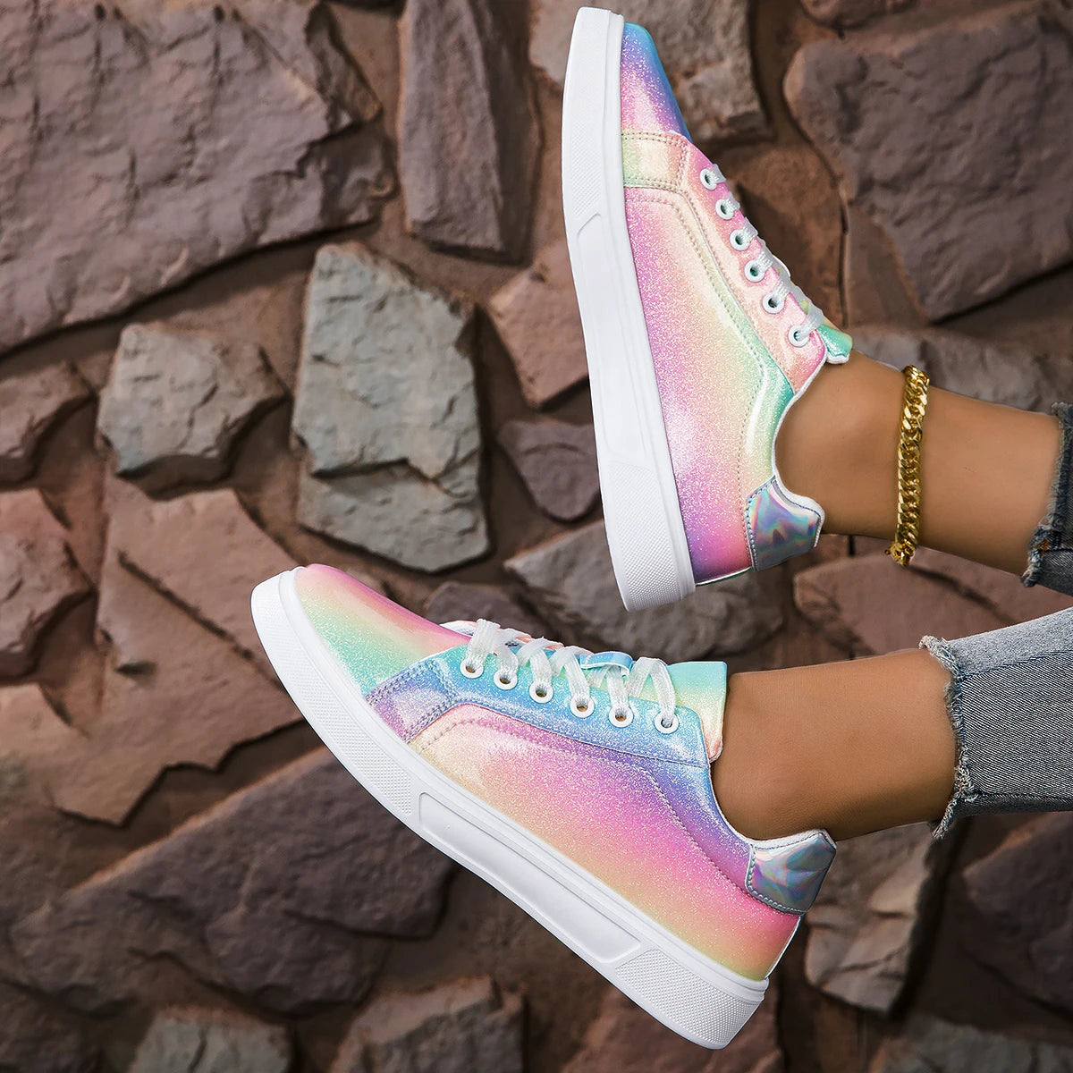 Pair of Women's Vulcanized Platform Sneakers