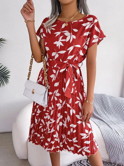 Floral Pleated A-Line Long Dress