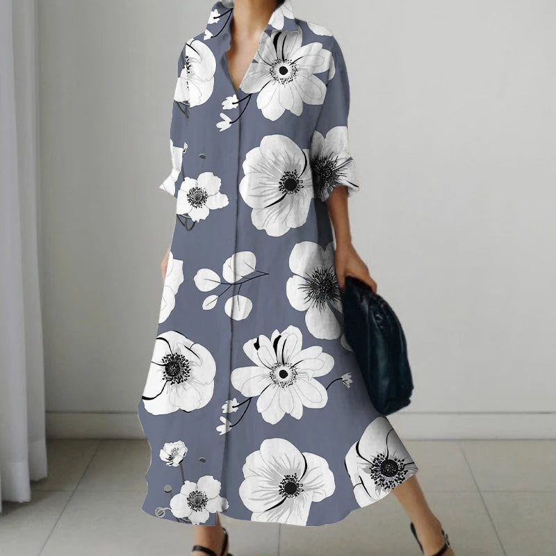 Casual Oversized V-Neck Shirt Dress