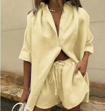 Women’s Short Sleeve Casual Cotton Two-Piece Set