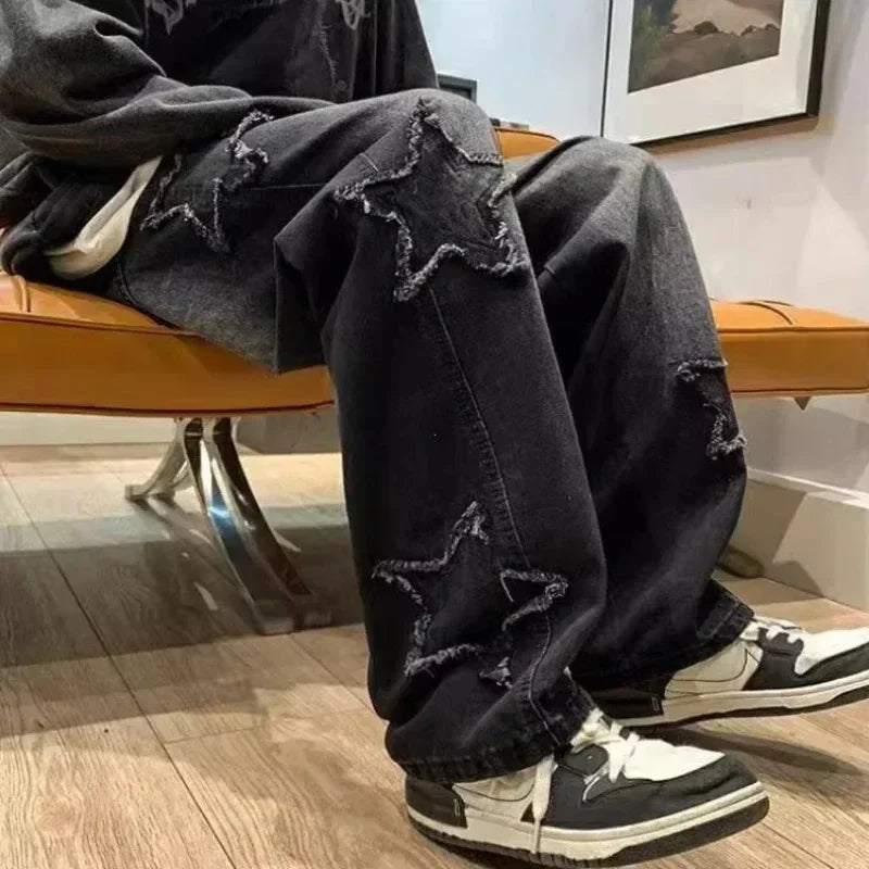 Men’s Y2K Star Embroidered Brown Jeans