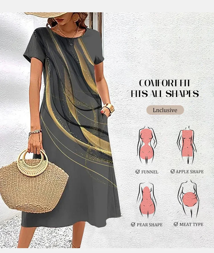 Elegant Streak Print A-Line Dress