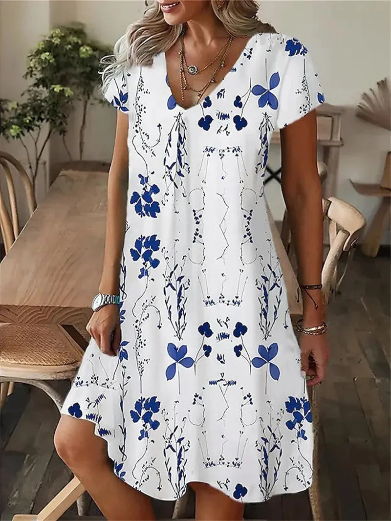Floral Print V-Neck A-Line Dress
