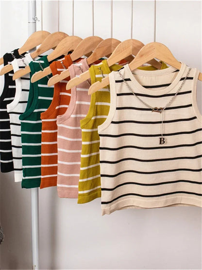 Women's Striped Chain Crop Tank Top