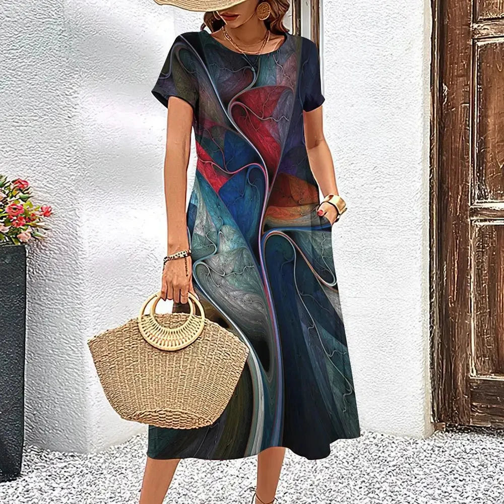 Elegant Streak Print A-Line Dress