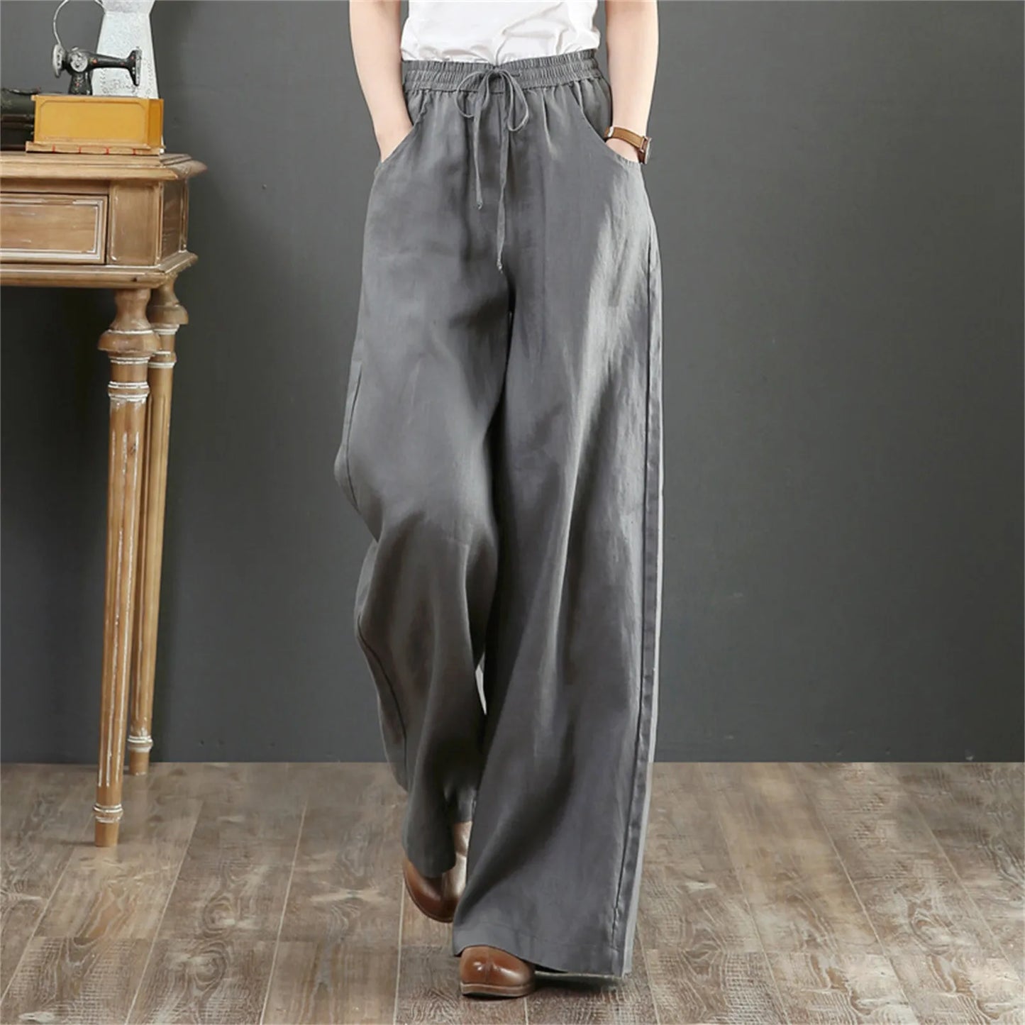 Lady Orange High-Waisted Floor-Length Trousers