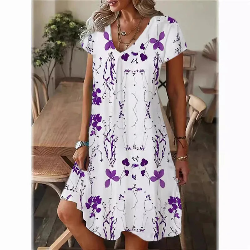 Floral Print V-Neck A-Line Dress