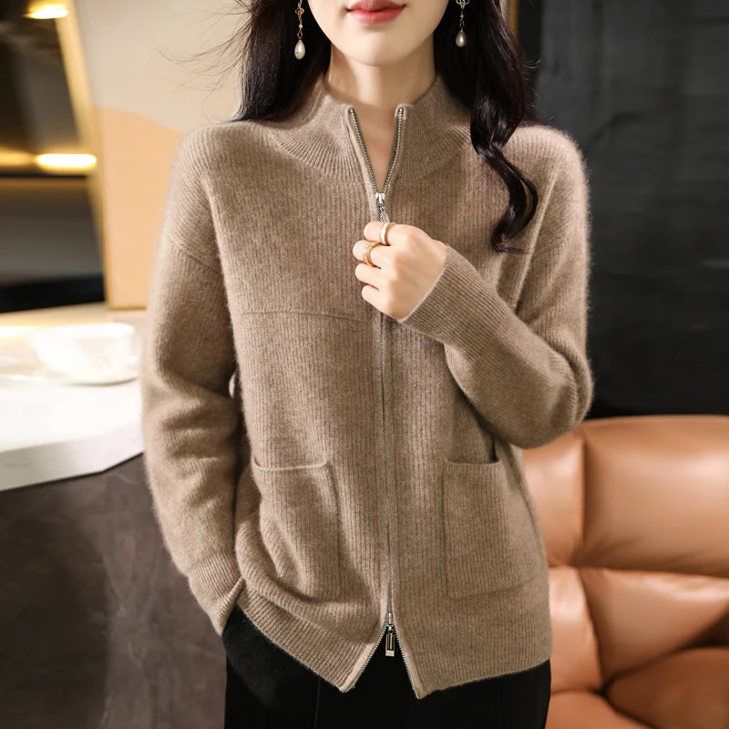 Women's Wool Zip-Up Cardigan