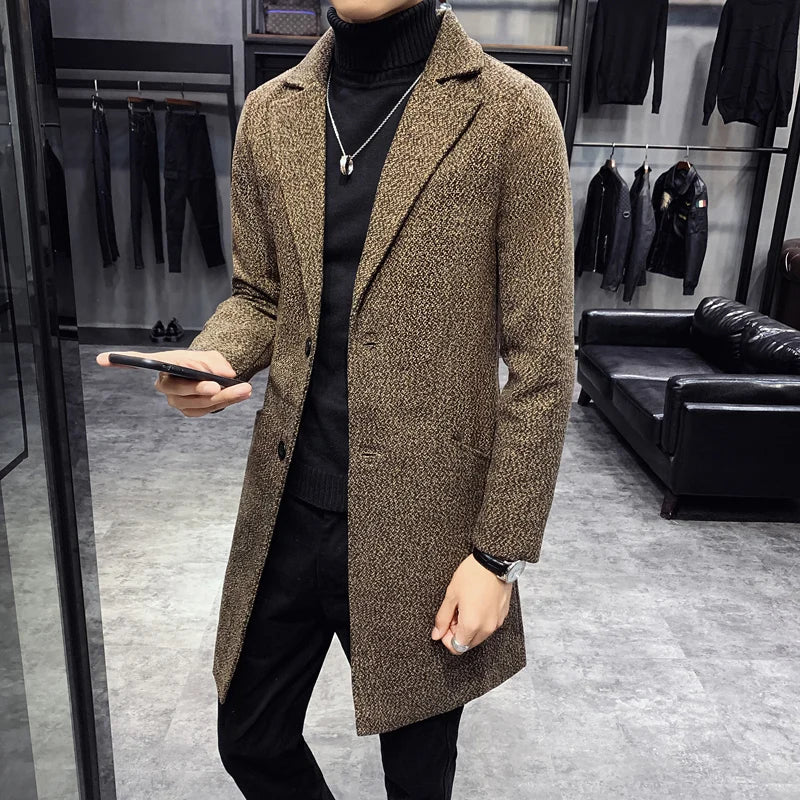 Men’s Fashion Woolen Windbreaker Coat