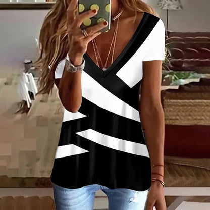 Women’s Striped Gradient V-Neck T-Shirt