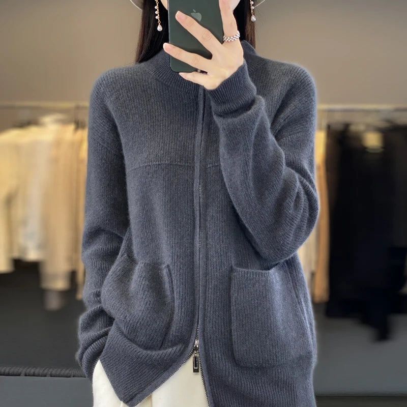Women's Wool Zip-Up Cardigan