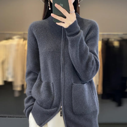 Women's Wool Zip-Up Cardigan