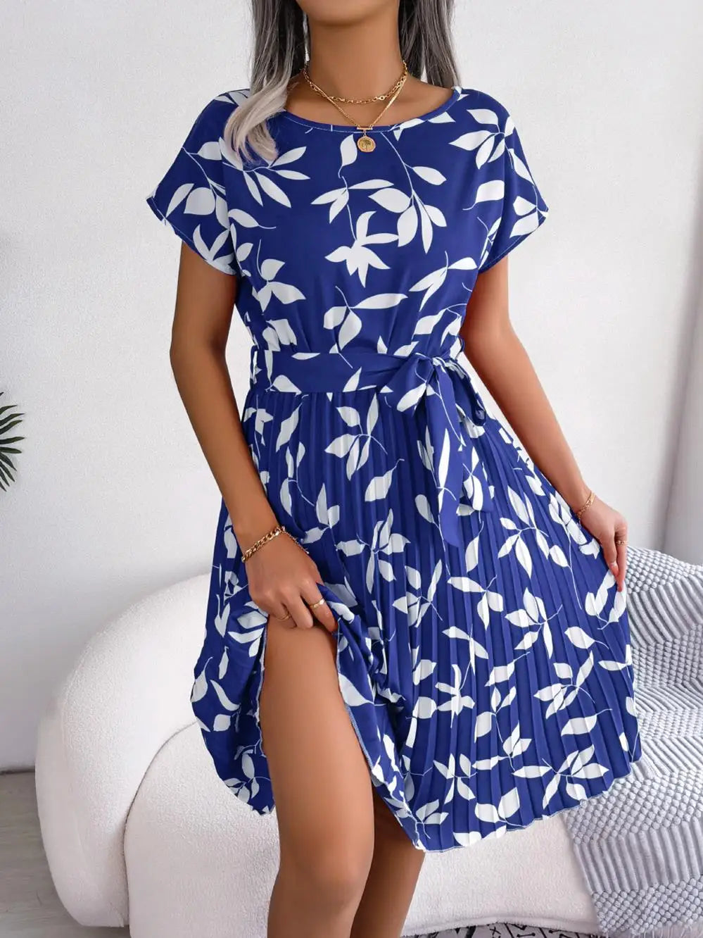 Floral Pleated A-Line Long Dress