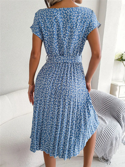 Floral Pleated A-Line Long Dress
