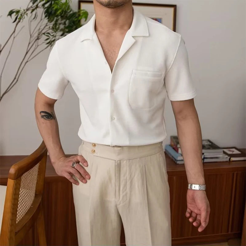 Men’s Old Money Aesthetic Short-Sleeve Shirt