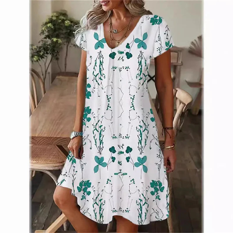 Floral Print V-Neck A-Line Dress