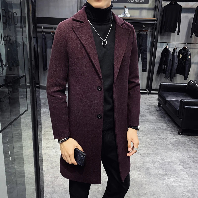 Men’s Fashion Woolen Windbreaker Coat