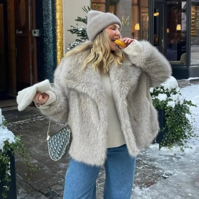 Gradient Fluffy Faux Fur Coat