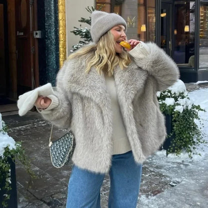 Gradient Fluffy Faux Fur Coat