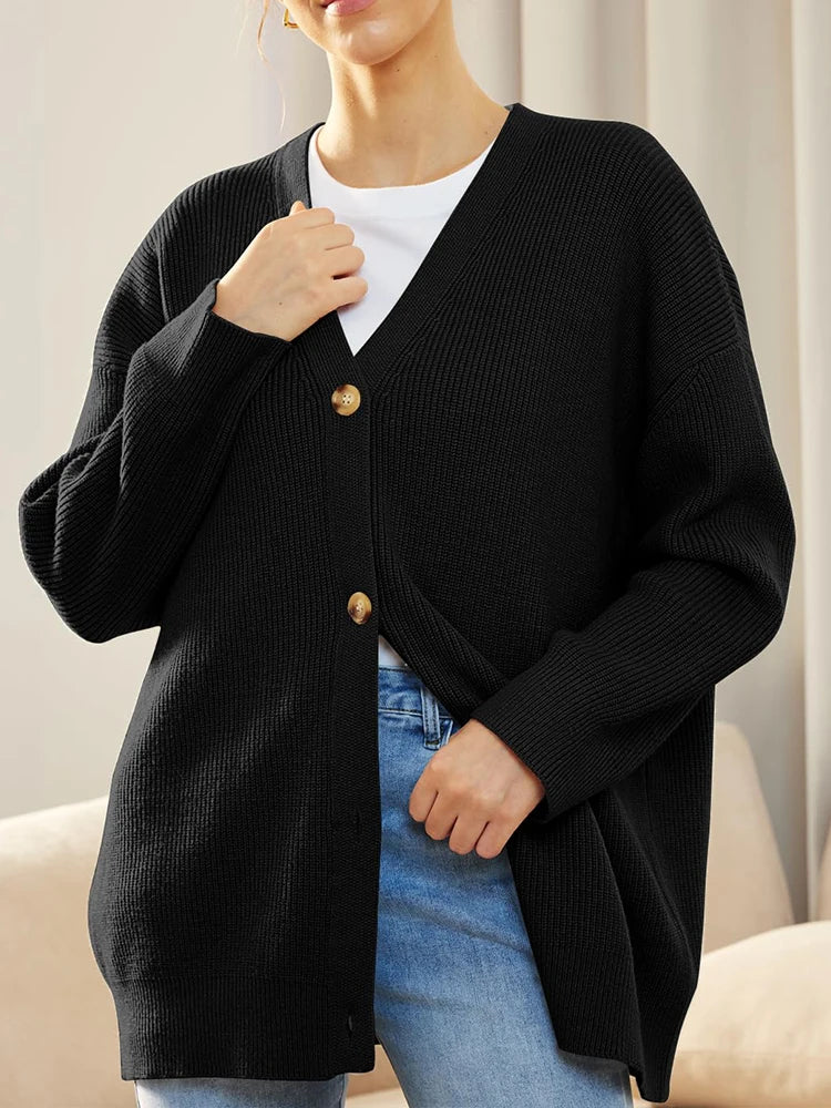 Women's V-Neck Button-Up Knit Cardigan