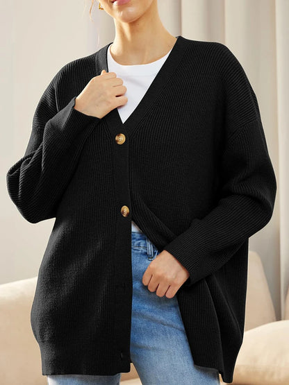 Women's V-Neck Button-Up Knit Cardigan