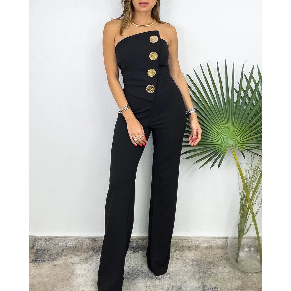 Asymmetrical Bandeau Strapless Jumpsuit