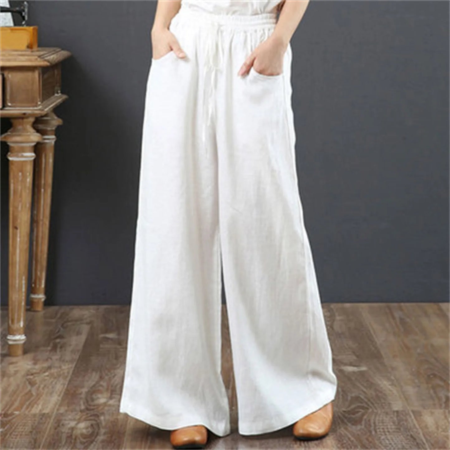 Lady Orange High-Waisted Floor-Length Trousers