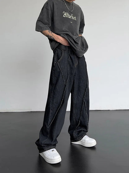 Men’s Hip-Hop Distressed Patchwork Jeans